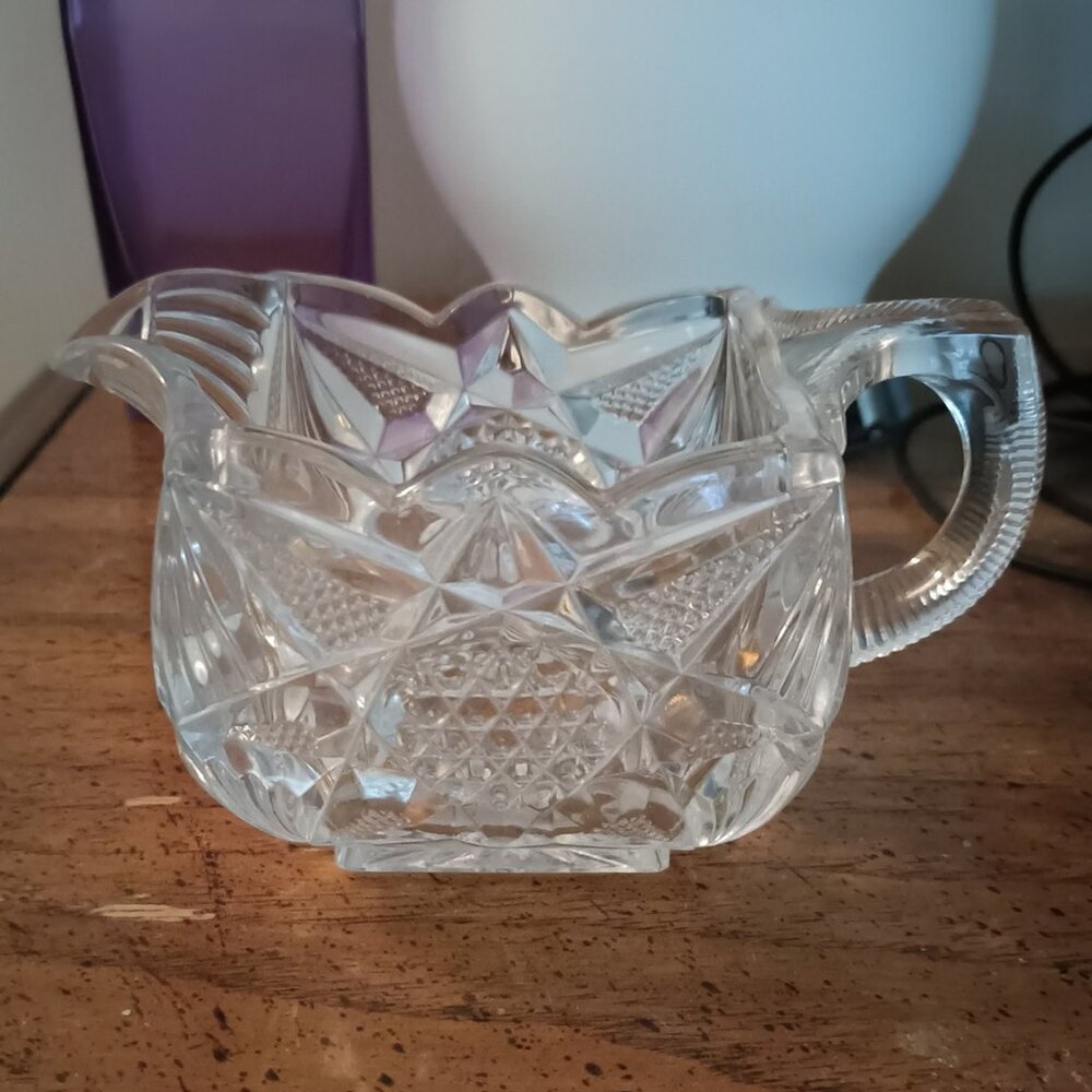 Vintage EAPG Riverside Glassworks Square Glass Creamer CROESUS Pattern - Picture 3 of 6